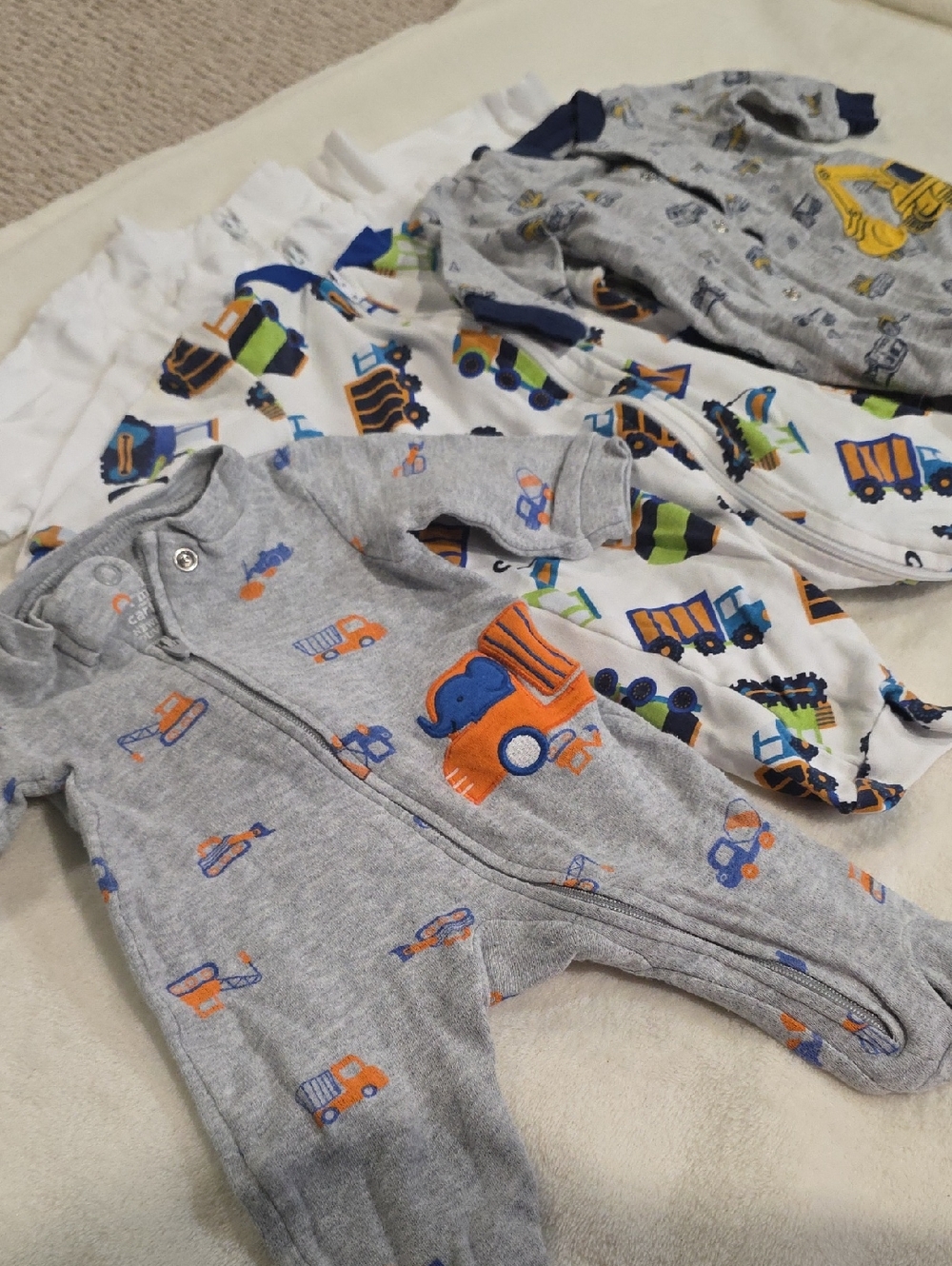 Carter's Gray and White Construction Truck Footie Set And White Set Of 5